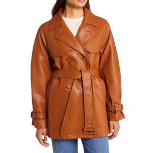 BCBGeneration Vegan Leather Double Breasted Trench Coat Jacket in Cognac size XL